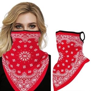 Red Face Mask Neck Scarf w Ear Loops